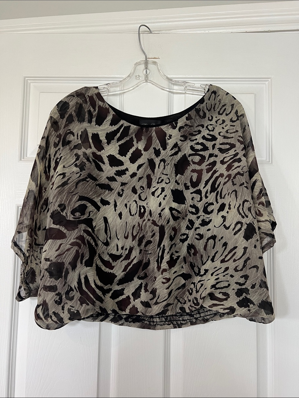 Sheer Animal-Print Tunic Top in Taupe and Black